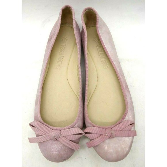 Vera Wang Pink Leather Casual Bow Toe Slip On Flats Shoes Women's 6 M - Picture 1 of 10